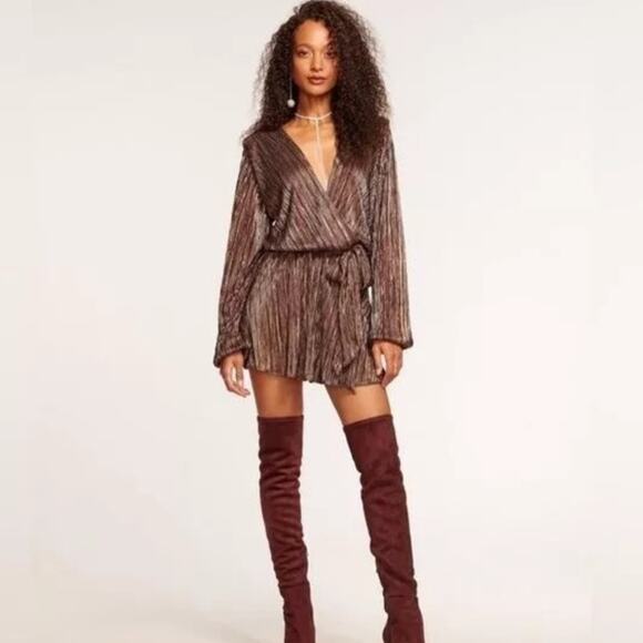 RAMY BROOK Multicolor Metallic A-Line Long Sleeves Elise Vincy Dress Size Small - Picture 3 of 16